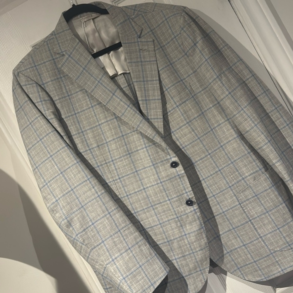 Calabrito Napoli - Men's Gray With Blue Plaid Pattern Blazer - Size R40